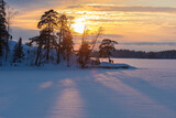 Fototapeta Do pokoju - Sunset. Winter seaside landscape at sea, Seurasaari. Finland. Helsinki