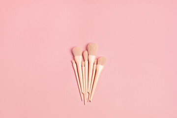 Wall Mural - Set of pink make up brushes. Beauty cosmetic product for makeup artist