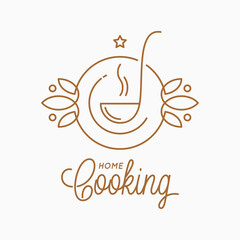 Wall Mural - Home cooking linear logo with plate and ladle