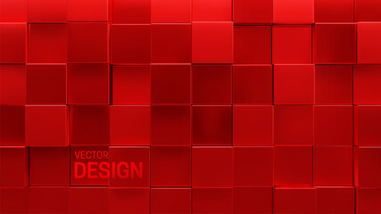 Poster - Red mosaic background. Random cubes backdrop.