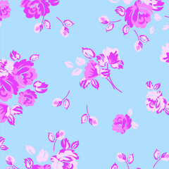  Floral seamless pattern. Hand drawn. For textile, wallpapers, print, wrapping paper. Vector stock illustration.