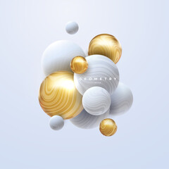 Poster - 3d white and golden spheres cluster.