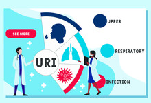 Vector Website Design Template . URI - Upper Respiratory Infection Acronym. Medical Concept Background. Illustration For Website Banner, Marketing Materials, Business Presentation, Online Advertising.
