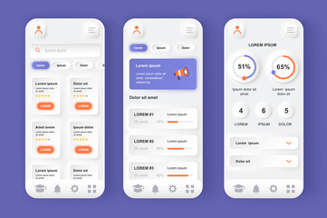Aufkleber - Online learning platform unique neomorphic design kit. Distance learning, online education, professional seminars and courses. UI UX templates set. Vector illustration of GUI for responsive mobile app