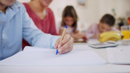 Wall Mural - Group of homeschooling children with teacher studying indoors, coronavirus concept.