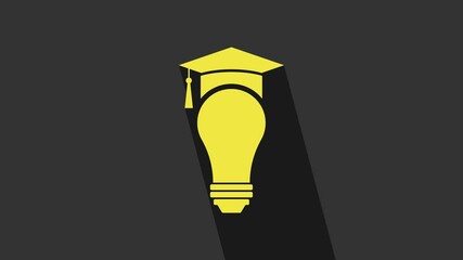 Sticker - Yellow Light bulb and graduation cap icon isolated on grey background. University Education concept. 4K Video motion graphic animation