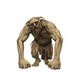 Troll fantasy creature with inquisative expression and leaning on hands.