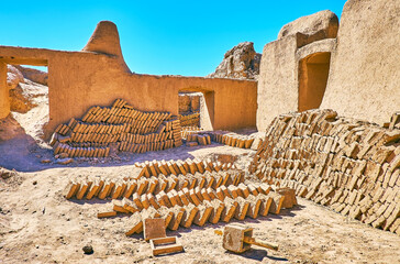 Poster - Drying mud bricks, Rayen fortress, Iran