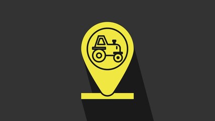 yellow tractor and location icon isolated on grey background. 4k video motion graphic animation