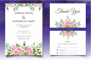 Wedding invitation template set with elegant floral decoration