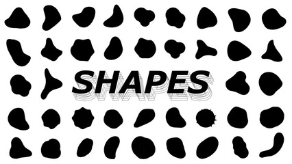 Aufkleber - A collection of varied shapes. Concept spots and blots grunge. Abstract templates Irregularly shaped organic black droplets in flat style. Liquid simple amorphous stains. Vector shapes liquid set