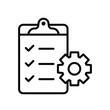 © Mantav Jivva - Clipboard and gear icon. Project management concept line style. Technical support check list with cog. Software development concept. Vector illustration for web and app. EPS 10