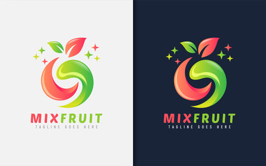 Aufkleber - Mix Fruit Logo Design. Abstract Orange and Green Fruit and Leaf Combination. Vector Logo Design Illustration.