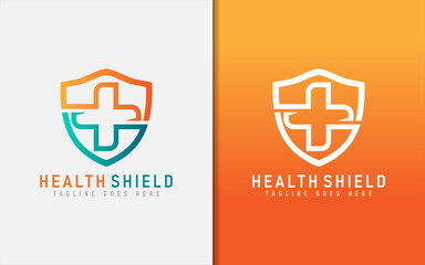 Poster - Health Shield Logo Design. Abstract Medical Cross Symbol Combine With Shield. Vector Logo Illustration.