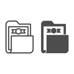 Poster - folder with company shares line and solid icon, startup concept, business document sign on white bac