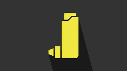 Sticker - Yellow Inhaler icon isolated on grey background. Breather for cough relief, inhalation, allergic patient. 4K Video motion graphic animation