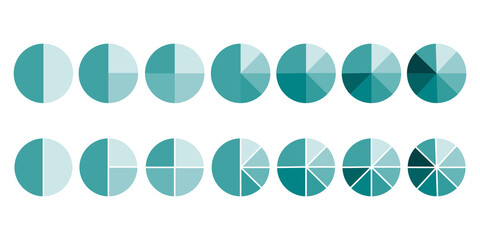 Poster - Green pie sector circles. Business design. Set of round percentage charts. Vector illustration. Stock image. EPS 10.
