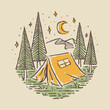 © Quilimo - Camping nature adventure wild line badge patch pin graphic illustration vector art t-shirt design