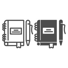 Poster - Notepad with pen line and solid icon, startup concept, Notebook with pen sign on white background, Writing pad icon in outline style for mobile concept and web design. Vector graphics.
