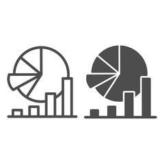 Poster - Chart and infographic line and solid icon, startup concept, Financial data statistics sign on white background, business pie chart with graph icon in outline style for mobile and web. Vector graphics.