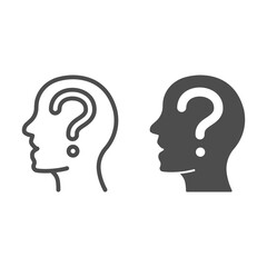 Poster - Human head and question line and solid icon, startup concept, Thinking man sign on white background, Question mark in head icon in outline style for mobile concept and web design. Vector graphics.