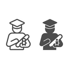 Poster - Student with diploma line and solid icon, startup concept, university student graduation sign on white background, graduate icon in outline style for mobile concept and web design. Vector graphics.