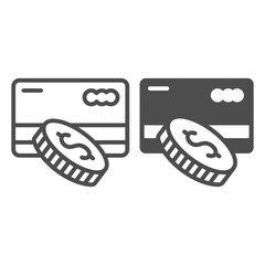 Poster - Credit card and dollar coin line and solid icon, startup concept, finance sign on white background, money payment or savings icon in outline style for mobile concept and web design. Vector graphics.