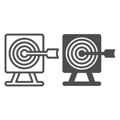 Poster - target and arrow line and solid icon, startup concept, aim sign on white background, direct hit in t