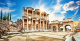 Fototapeta Konie - Panorama of the Library of Celsus in Ephesus in the afternoon