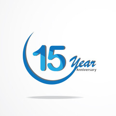 Wall Mural - 15 years anniversary celebration logo type blue and red colored, birthday logo on white background