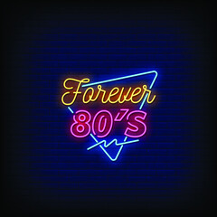 forever 80's neon signs style text vector