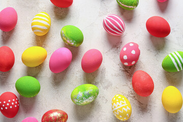 Sticker - Beautiful Easter eggs on light background