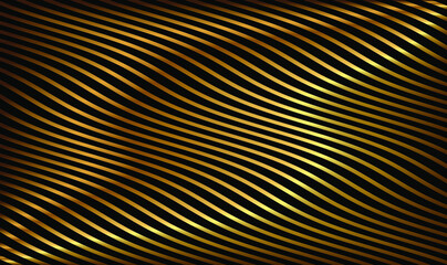 Poster - Abstract luxury background with 3d stripes. Bright gold stripy metallic backdrop. Golden texture with wavy, curves stripes. Fashion gold poster luxury design. Vector illustration