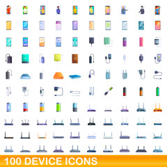 Poster - 100 device icons set. Cartoon illustration of 100 device icons vector set isolated on white background