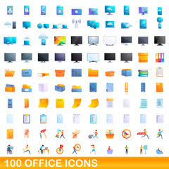Poster - 100 office icons set. Cartoon illustration of 100 office icons vector set isolated on white background