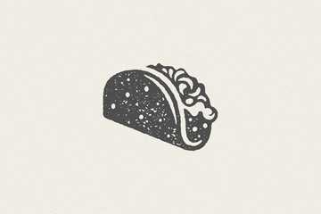 Wall Mural - Mexican taco silhouette for street fast food design hand drawn stamp effect vector illustration.