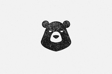 black silhouette of head wild bear as countryside exploration symbol hand drawn stamp effect vector 
