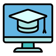 Poster - Interactive learning online graduated icon. Outline interactive learning online graduated vector icon for web design isolated on white background