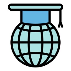 Poster - Global online graduation icon. Outline global online graduation vector icon for web design isolated on white background