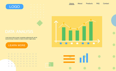 Fototapete - Data analysis landing page template, research, business data on presentation banner, graph and chart. Business growth with advanced innovative marketing plan, Financial success, project management