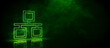 © RocknRoller Studios - Green neon light ethernet icon. Vibrant colored technology symbol, isolated on a black background. 3D Render