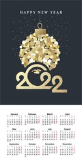 Wall Mural - calendar grid 2022 vertical english vector