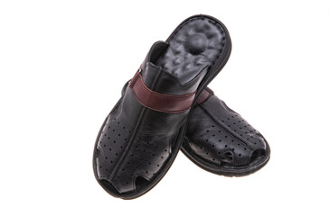 leather men's slippers isolated