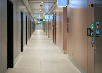  Long corridor with many doors