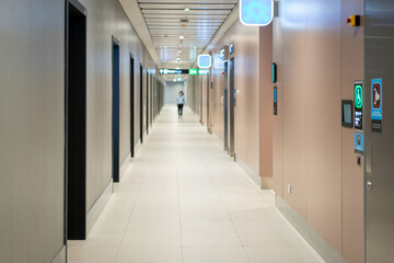  Long corridor with many doors