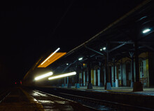 Small Town Train Station At The Night