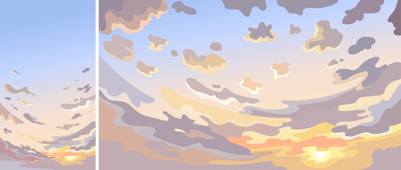Wall Mural - sky with clouds at dawn. set of natural sceneries in vertical and horizontal orientation.