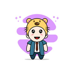 Cute businessman character wearing beaver costume.