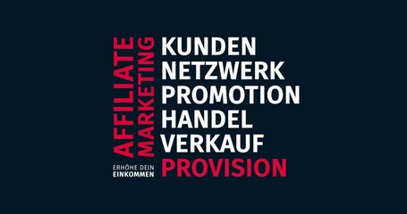 Wall Mural - affiliate marketing. erhöhe dein einkommen. animierte schlagwortwolke. kinetische text animation.