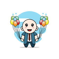 Cute businessman character holding a balloon.